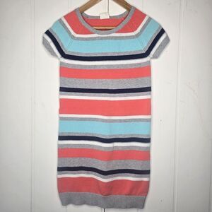Crazy 8 Girls Knit Striped Sweater Dress XL/14 Peach Lt Blue Gray Short‎ Sleeve
